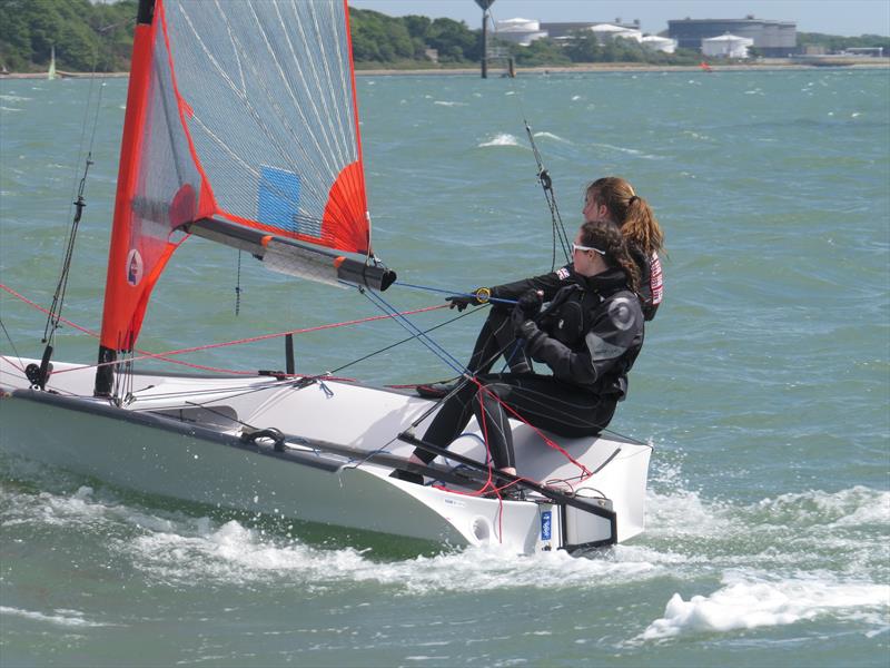 Having sailed their 29er around from Warsash, Ellen and Jessie Main showed real poise in their boat as they dominated the fast fleet photo copyright Steve Denham taken at Netley Sailing Club and featuring the 29er class
