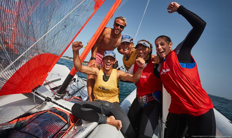 Italians Federico Zampiccoli and Leonardo Chiste win the Zhik 29er Europeans at Quiberon, France and Margherita Porro and Sophia Leoni win the female title photo copyright Robert Hajduk / www.shuttersail.com taken at CDV Morbihan 56 and featuring the 29er class