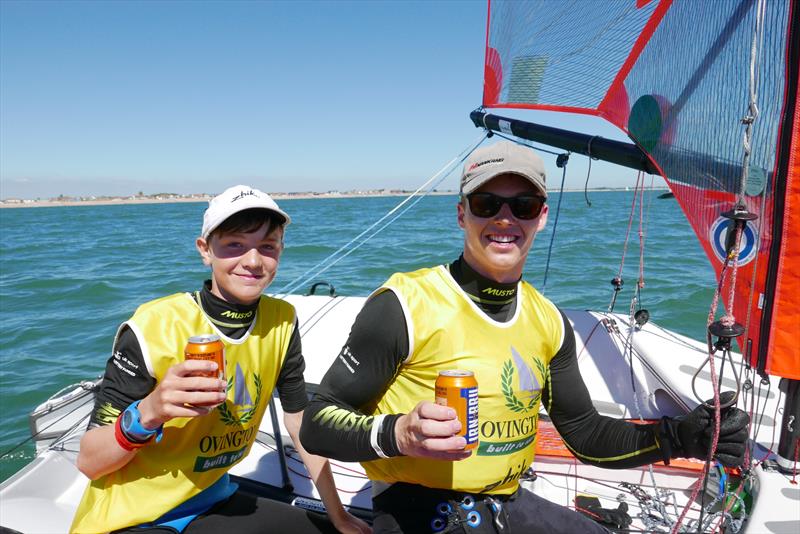 The new champions celebrate their win in the Zhik UK Nationals and Eurocup at Hayling Island photo copyright 29er UK Class taken at Hayling Island Sailing Club and featuring the 29er class