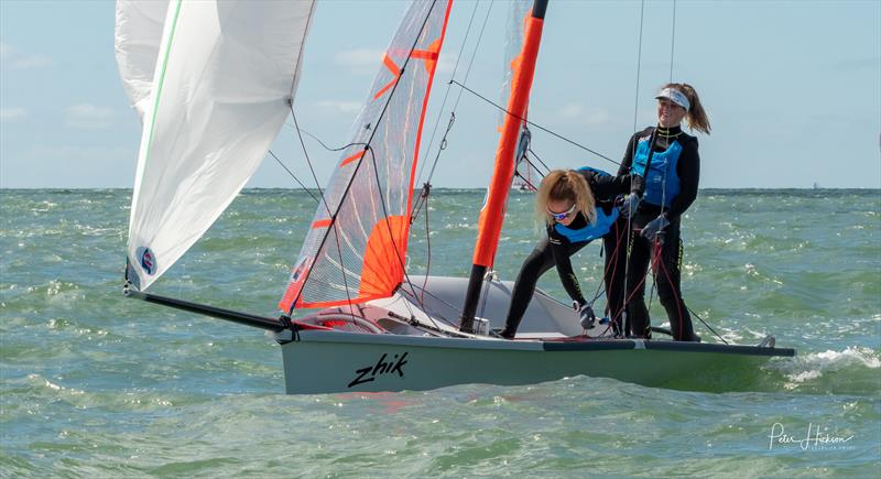 Ladies National Champions Freya and Mille during the Zhik UK Nationals and Eurocup at Hayling Island photo copyright Peter Hickson taken at Hayling Island Sailing Club and featuring the 29er class