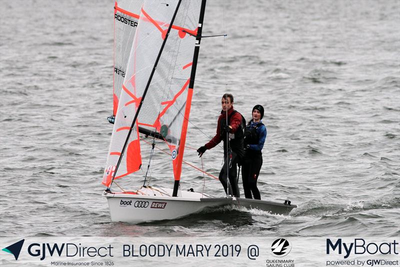 Monique Vennis-Ozanne & John Mather win the 2019 GJW Direct Bloody Mary photo copyright Mark Jardine taken at Queen Mary Sailing Club and featuring the 29er class