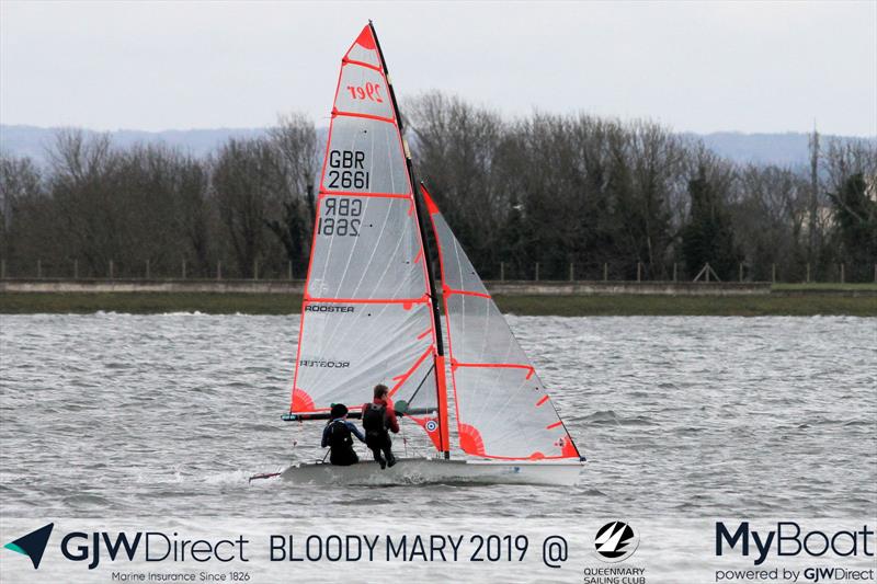Monique Vennis-Ozanne & John Mather win the 2019 GJW Direct Bloody Mary photo copyright Mark Jardine taken at Queen Mary Sailing Club and featuring the 29er class