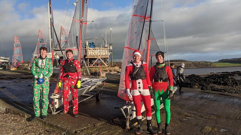 RYA Scotland 29er Christmas Regatta fancy Dress winners on the right - Orri and Stuart - photo © David Sturrock