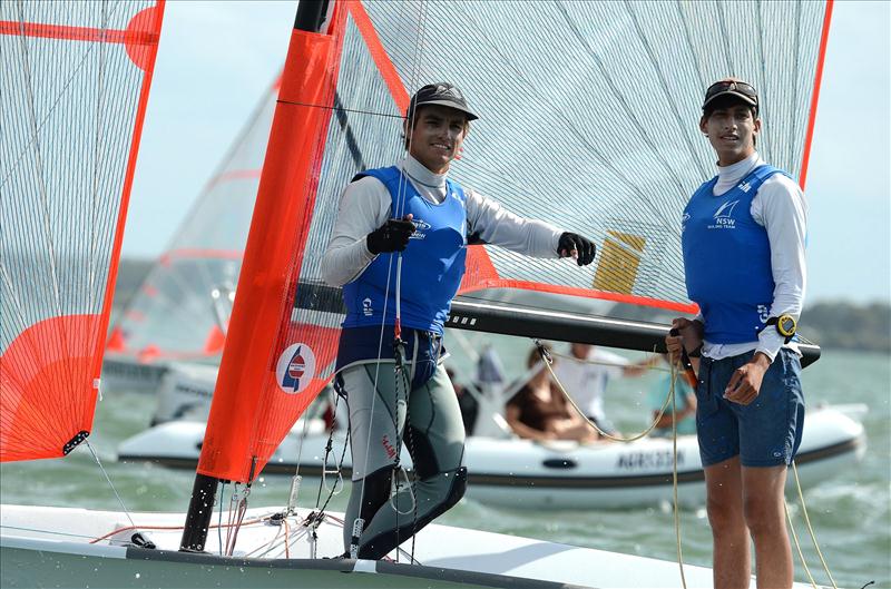 Felix Grech and Jack Hubbard lead the Australian 29er nationals after day 2 photo copyright Peta Bowden / www.petaphotographics.com taken at Royal Queensland Yacht Squadron and featuring the 29er class