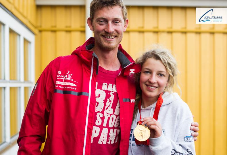 Martin Kirketerp (DEN, 49er gold medallist) and Kim May-Papiliou (GBR)on day 4 of the 29er World Championships - photo © Robert Hajduk / www.shuttersail.com