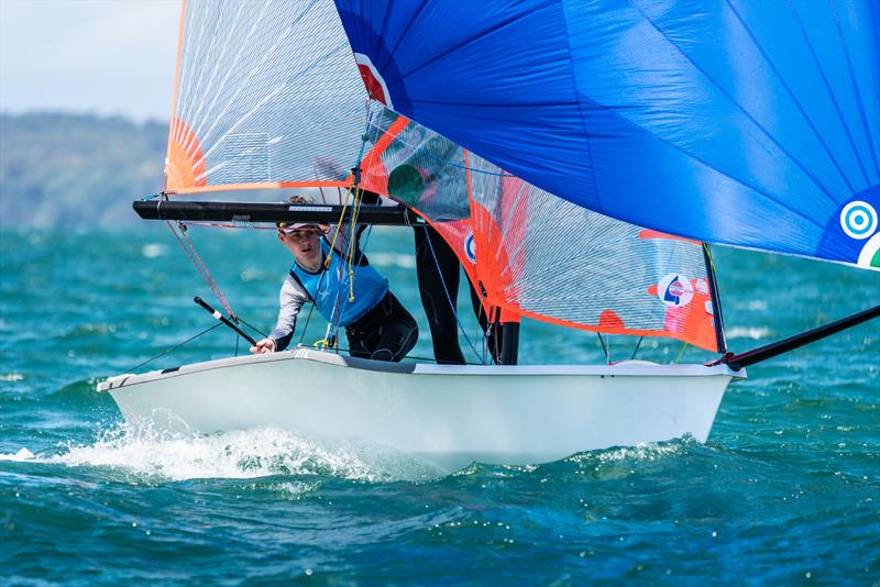 29ers on day 2 of the NSW Youth Championship at Lake Macquarie photo copyright Beau Outteridge taken at South Lake Macquarie Amateur Sailing Club and featuring the 29er class