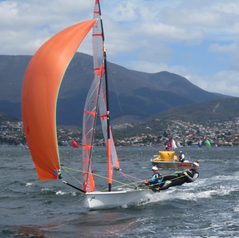 29ers enjoyed the fresh to strong seabreezes on the Derwent - 29er Australian Championship photo copyright Oliver Hartas taken at Royal Yacht Club of Tasmania and featuring the 29er class