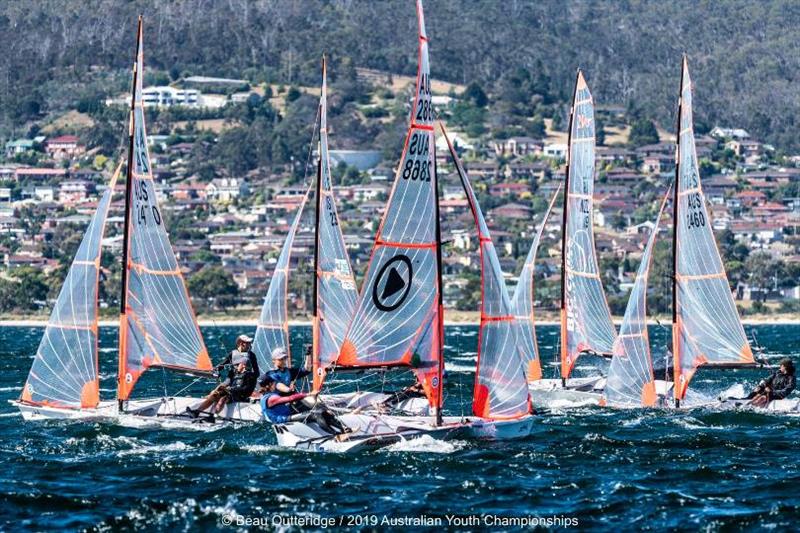 29er fleet - Day 1, 2019 Australian Sailing Youth Championships photo copyright Beau Outteridge / 2019 Australian Youth Championships taken at Royal Yacht Club of Tasmania and featuring the 29er class