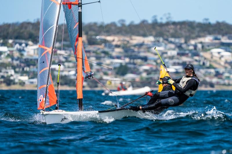 Alice Buchanan and Dervla Duggan, 29er class - Day 2, Australian Youth Championships 2019 photo copyright Beau Outteridge taken at Royal Yacht Club of Tasmania and featuring the 29er class