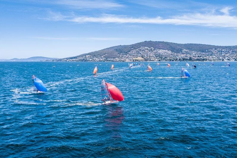 29ers had a wide expanse of the River Derwent to themselves - Day 3, Australian Sailing Youth Championships 2019 photo copyright Beau Outteridge taken at Royal Yacht Club of Tasmania and featuring the 29er class