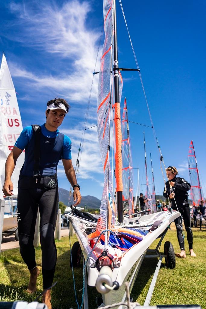 29er team of Archie Cropley and Max Paul - 2019 Australian Youth Championships photo copyright Beau Outteridge taken at Royal Yacht Club of Tasmania and featuring the 29er class