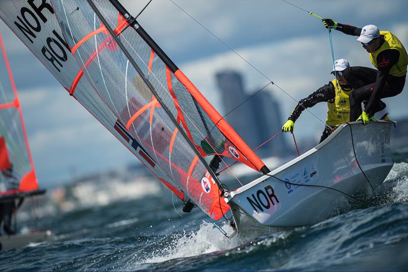 Mathias Berthet and Alexander Franks-Penty (NOR) on day 2 of the Hempel Youth Sailing World Championships - photo © Robert Hajduk / World Sailing