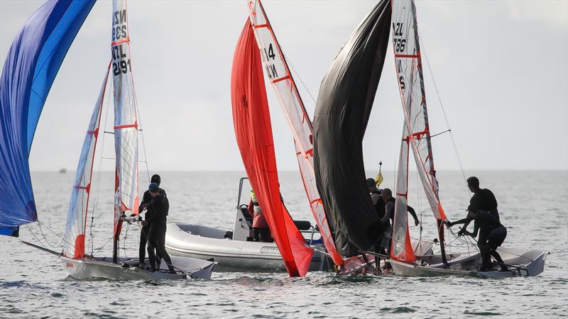 29er class holding sprint racing at Wakatere BC - Narrow Neck - June 2020 photo copyright Richard Gladwell / Sail-World.com taken at Wakatere Boating Club and featuring the 29er class