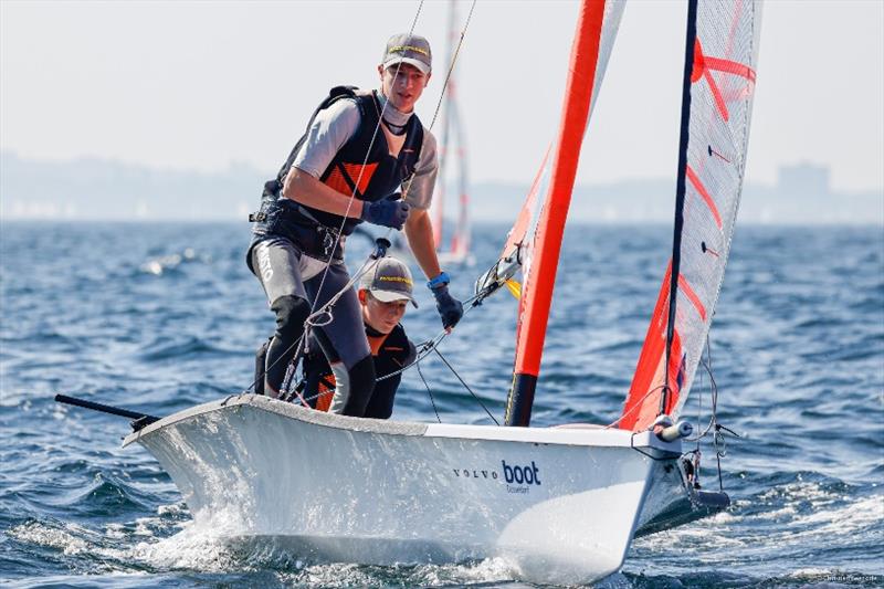 Anton and Johann Sach got an excellent start to the 29er Euro Cup at Kieler Woche on their primary training grounds off Kiel and are in third place photo copyright www.ChristianBeeck.de taken at Kieler Yacht Club and featuring the 29er class