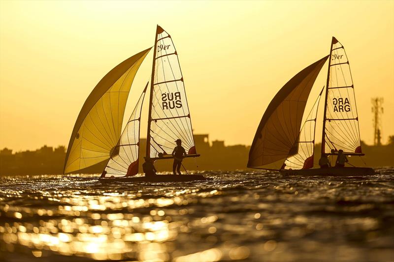 Day 1 of the Youth Sailing World Championships presented by Hempel photo copyright Lloyd Images / Oman Sail taken at Oman Sail and featuring the 29er class