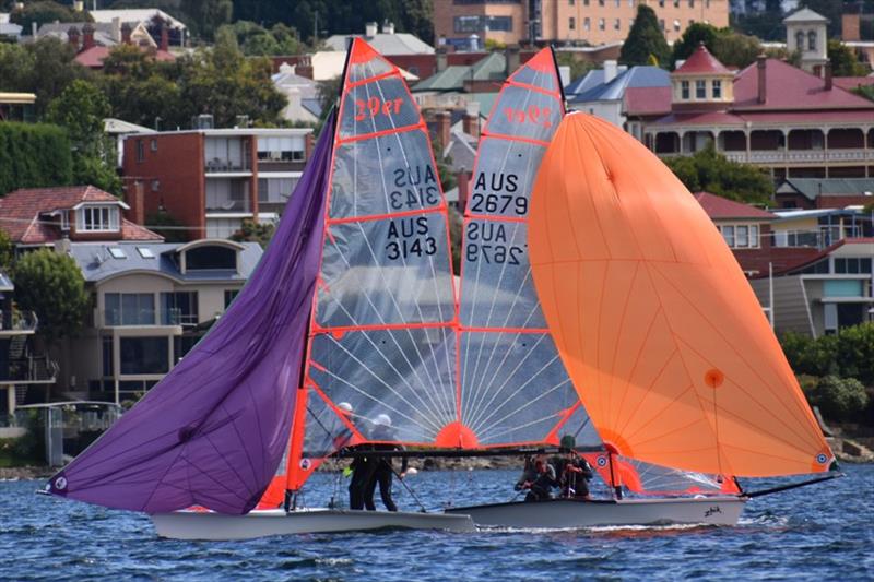 29ers always provide close racing on the River Derwent in Hobart photo copyright Jane Austin taken at Bellerive Yacht Club and featuring the 29er class