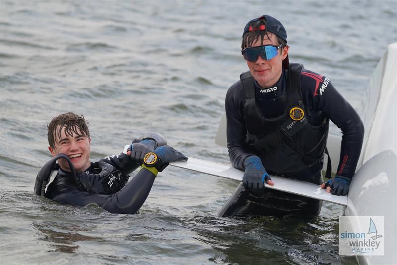 James Crossley and Noah Fitzgerald win the GJW Direct Bloody Mary 2023 photo copyright Simon Winkley Marine taken at Queen Mary Sailing Club and featuring the 29er class