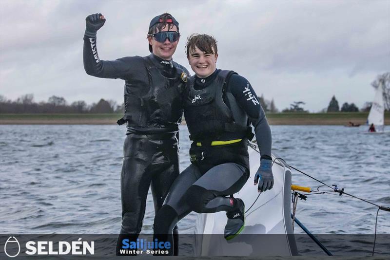James Crossley and Noah Fitzgerald win the GJW Direct Bloody Mary 2023 - part of the Seldén SailJuice Winter Series photo copyright Tim Olin / www.olinphoto.co.uk taken at Queen Mary Sailing Club and featuring the 29er class