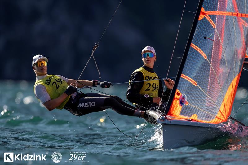 2025 29er European Championship sponsored by Kidzink. Riva del Garda, Italy. Tuesday 8th of July 2025 photo copyright Sander van der Borch taken at Fraglia Vela Riva and featuring the 29er class
