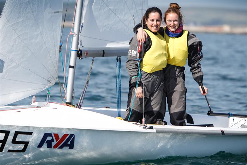 Sarah Norbury and Mari Davies win the girl's 420 class at the RYA Youth National Championships photo copyright Paul Wyeth / RYA taken at Weymouth & Portland Sailing Academy and featuring the 420 class