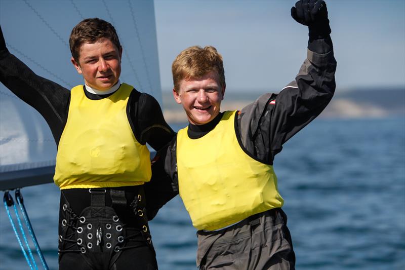 Tim Riley and James Taylor win the boy's 420 title at the RYA Youth National Championships photo copyright Paul Wyeth / RYA taken at Weymouth & Portland Sailing Academy and featuring the 420 class