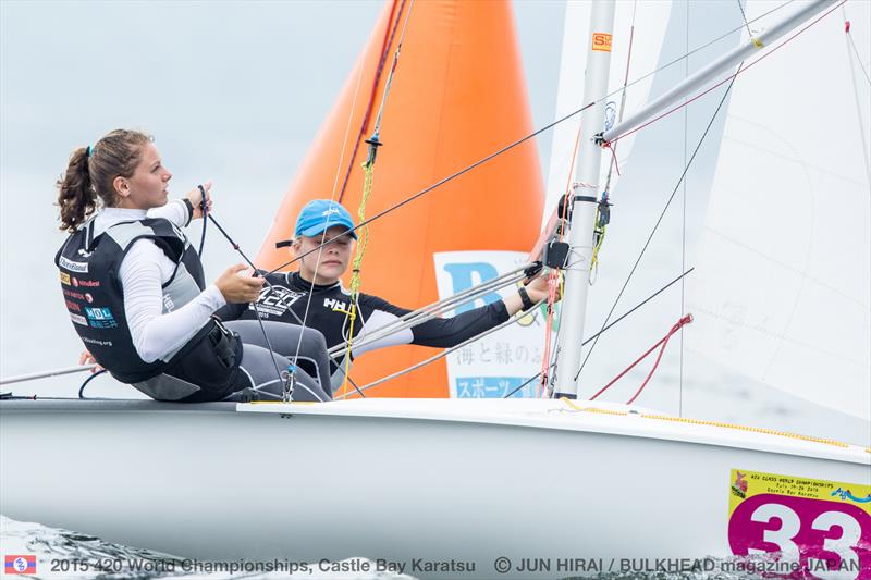 Sofia Giondi and Giulia Gatta (ITA) on tiebreak at front of 420 Ladies fleet on day 2 of the 420 World Championships photo copyright Jun Hirai / BULKHEAD Magazine taken at  and featuring the 420 class