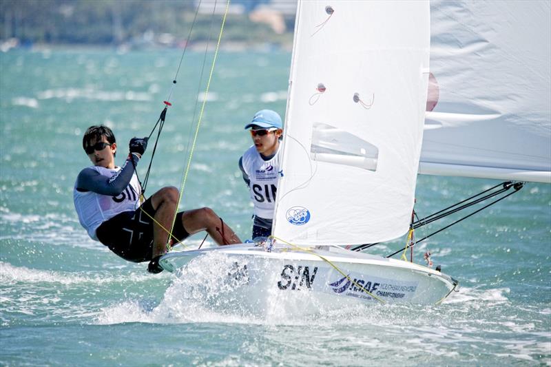 SIN 420 boys on day 2 of the Youth Worlds in Langkawi photo copyright Christophe Launay taken at  and featuring the 420 class