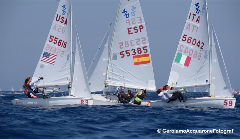 Racing on day 2 of the 420 Worlds in Sanremo photo copyright Gerolamo Acquarone taken at Yacht Club Sanremo and featuring the 420 class