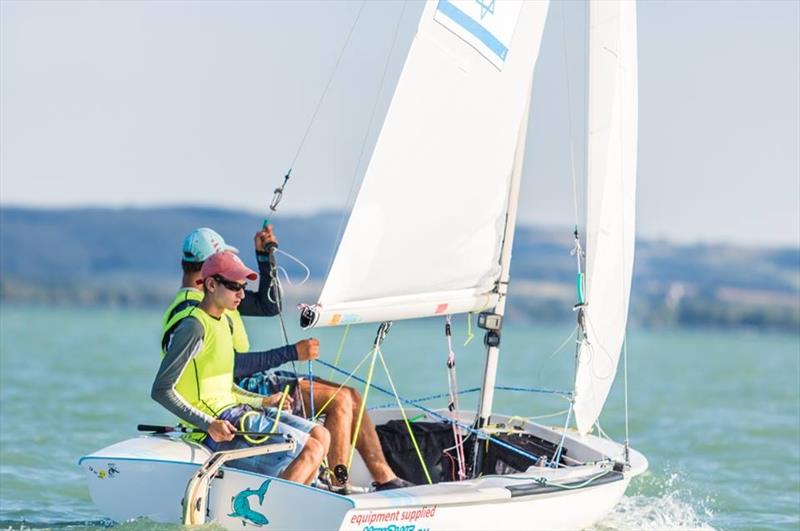 Ido Bilik/Ofek Shalgi (ISR) on day 5 of the 420 and 470 Junior Europeans photo copyright Leonard Szabo taken at Balatonfüredi Yacht Club and featuring the 420 class