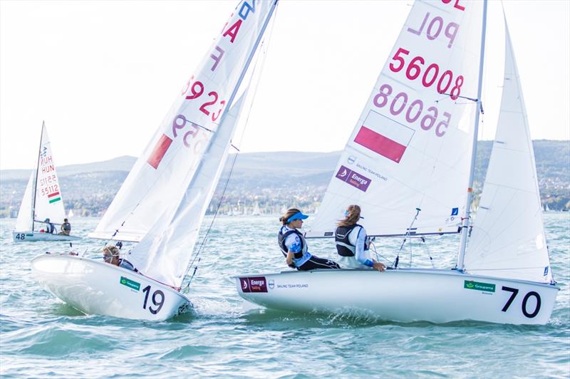 Julia Szmit Hanna Dzik (POL) on day 5 of the 420 and 470 Junior Europeans - photo © Leonard Szabo