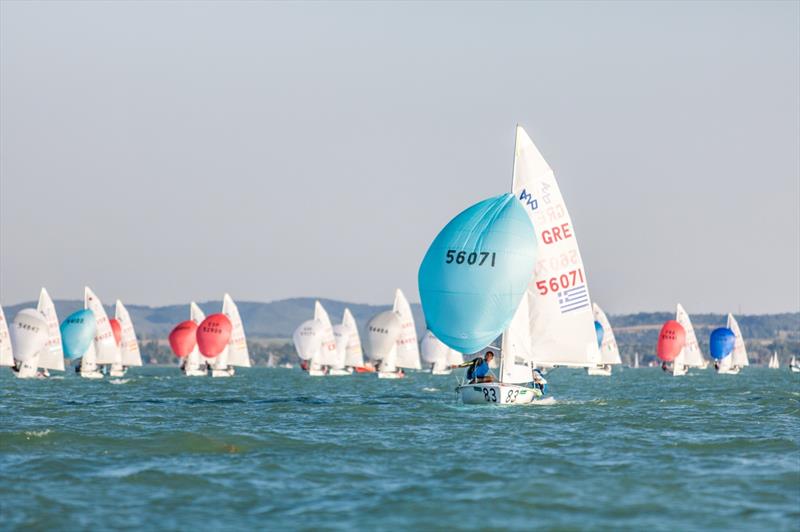 Telis Athanasopoulos Yogo/Dimitris Tassios (GRE) on day 5 of the 420 and 470 Junior Europeans photo copyright Leonard Szabo taken at Balatonfüredi Yacht Club and featuring the 420 class