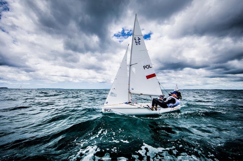 Julia Szmit & Hanna Dzik (POL) on day 1 of the Aon Youth Worlds in Auckland photo copyright Pedro Martinez / Sailing Energy / World Sailing taken at Torbay Sailing Club and featuring the 420 class