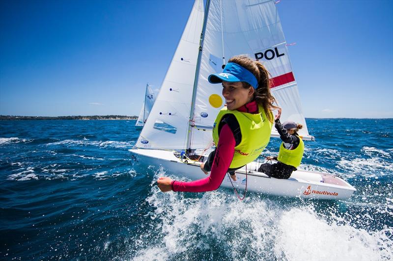 Gold for Julia Szmit and Hanna Dzik (POL) at the Aon Youth Worlds in Auckland - photo © Pedro Martinez / Sailing Energy / World Sailing