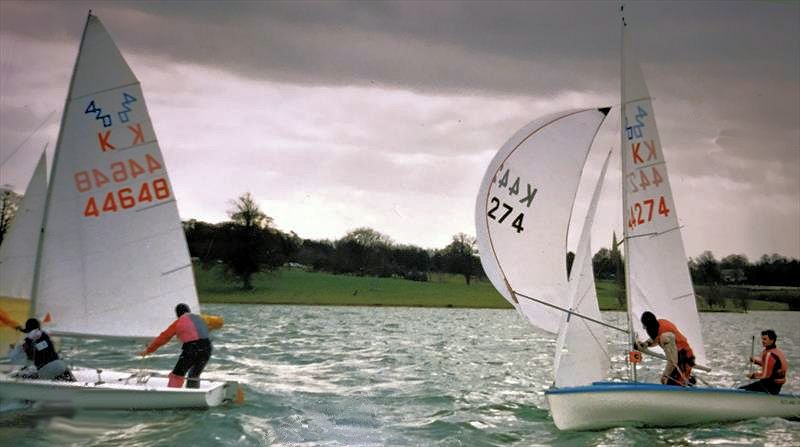 Jonny Merricks & Ian Walker helming 420s against each other in 1987 photo copyright Walker Archive taken at Rutland Sailing Club and featuring the 420 class