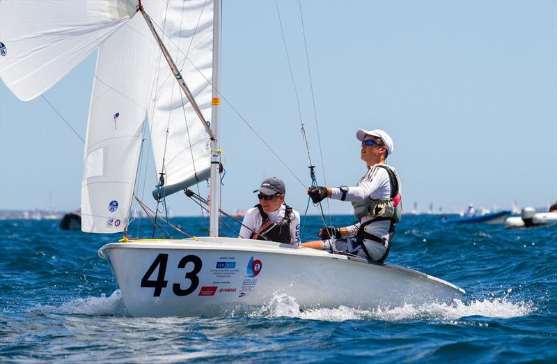 Alex SMALLWOOD and Ross THOMPSON (GBR) on day 4 of the 420 Open European Championships in Athens photo copyright Nikos Alevromytis / AleN taken at Nautical Club of Tzitzifies Kallithea and featuring the 420 class