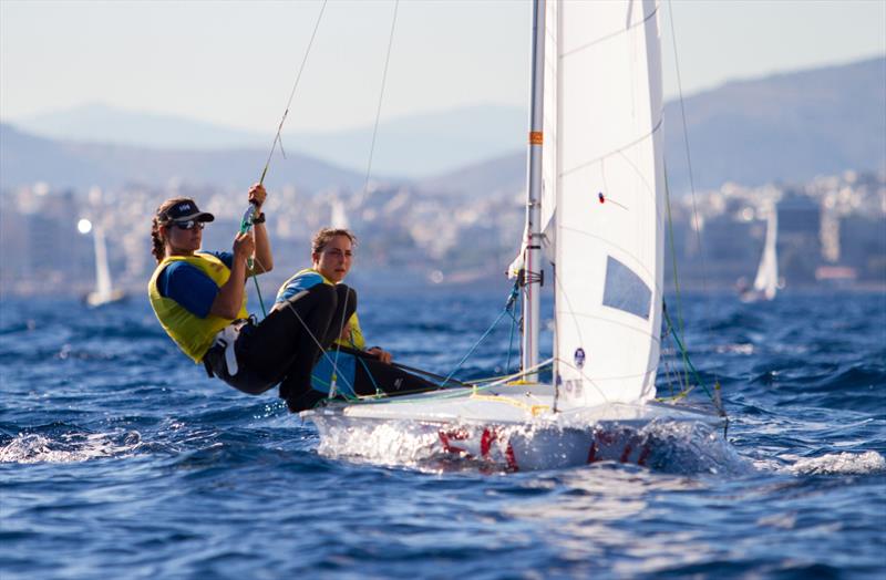 Maria CABA and Pilar CABA (ESP) on day 5 of the 420 Open European Championships in Athens photo copyright Nikos Alevromytis / AleN taken at Nautical Club of Tzitzifies Kallithea and featuring the 420 class