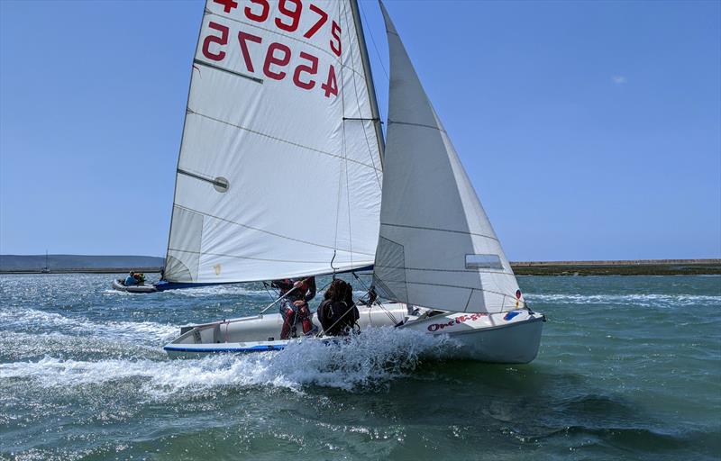 A 420 enjoying the strong winds on Saturday at Keyhaven photo copyright Mark Jardine taken at Keyhaven Yacht Club and featuring the 420 class