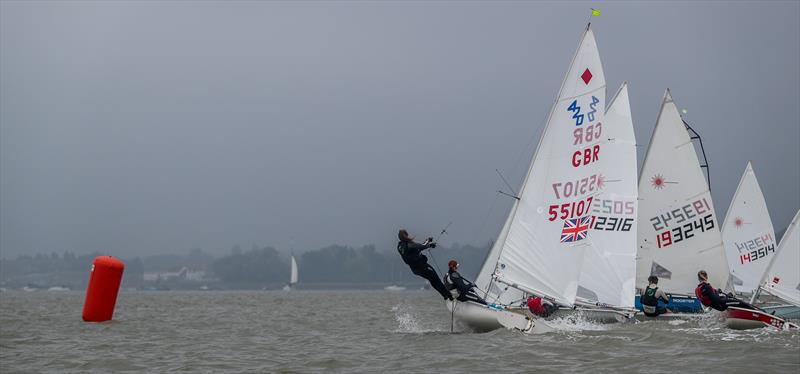 Hectic action at the first mark, Abbey Mumford/Evie Herrington (55107) will be forced to take the long way round during the KSSA Mid-Summer Regatta at Medway - photo © Jon Bentman