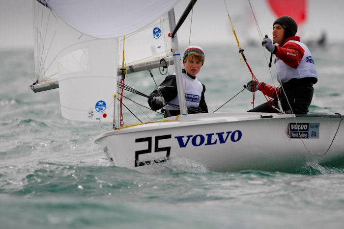 Craig Dibb & Charlie Cox on day 3 of the RYA Volvo Youth Nationals photo copyright Paul Wyeth / www.pwpictures.com taken at Hayling Island Sailing Club and featuring the 420 class