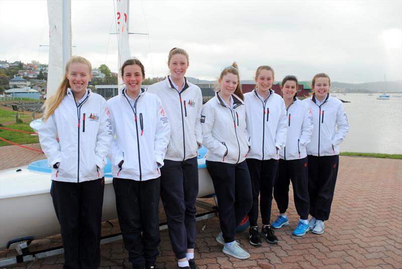 Fahan all-girls team (left to right):  Meg Goodfellow, Anabelle Zeeman, Chloe Abel, Abbey Calvert, Laura Cooper, Amy Potter and Emily Nicholson photo copyright Peter Campbell taken at Sandspit Yacht Club and featuring the 420 class