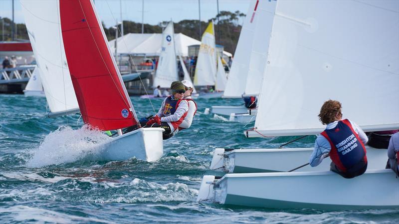 Close racing in the Australiaan Secondary Schools Team Racing at Blairgowrie Yacht Squadron in July photo copyright Blairgowrie Yacht Squadron taken at Sandspit Yacht Club and featuring the 420 class