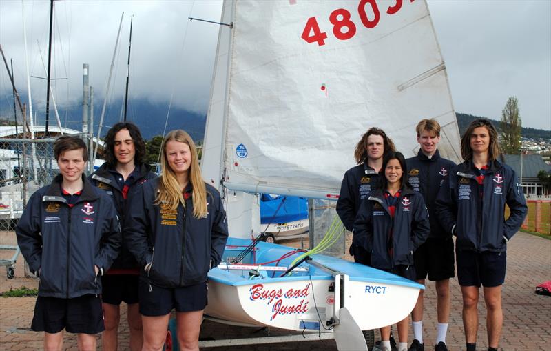 The Friends team contesting the Open division: (left to right) Daniel Maree, Ethan Galbraith, Isabella Declerck, WiIliam Sargent, Finn Buchanan, Brendan Crisp and Hugo Hamilton photo copyright Peter Campbell taken at Sandspit Yacht Club and featuring the 420 class