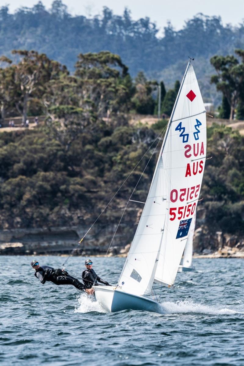 Matilda and Lily Richardson (Vic) in the 420s - Day 2, Australian Sailing Youth Championships 2019 photo copyright Beau Outteridge taken at Royal Yacht Club of Tasmania and featuring the 420 class