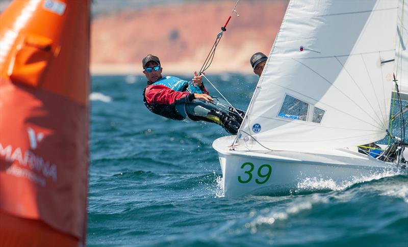 Odysseas Spanakis/Konstaninos Michalopoulos (GRE 56478) lead the U17 - 2019 420 World Championship photo copyright Osga - João Ferreir taken at Vilamoura Sailing and featuring the 420 class