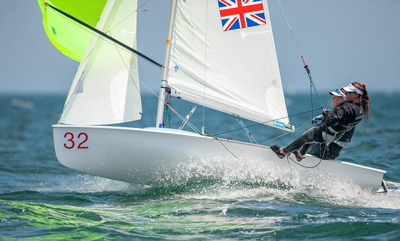 Vita Heathcote/Milly Boyle (GBR) lead the 420 Women - 2019 420 World Championship photo copyright Osga - João Ferreir taken at Vilamoura Sailing and featuring the 420 class