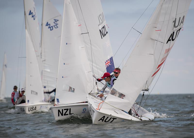 Seb Menzies and Blake McGlashan won their opening race in the Boys 420 class at the 2019 Youth Worlds, Poland - photo © Szymon Sikora / World Sailing