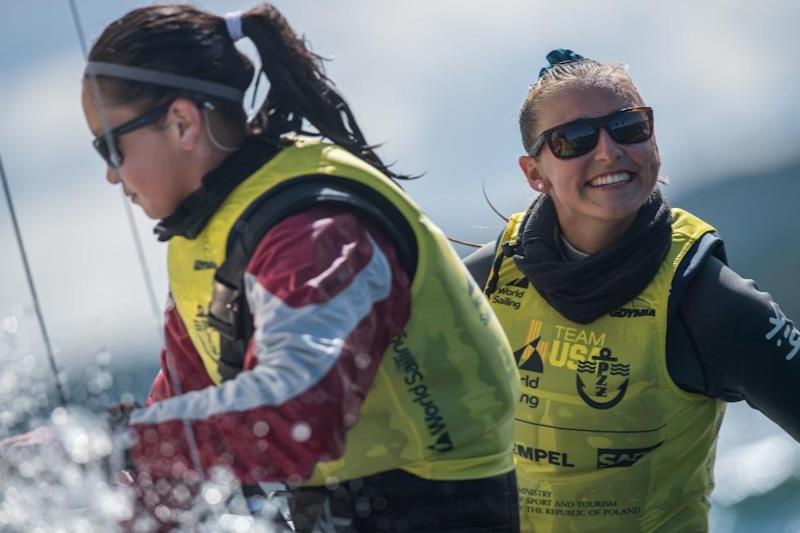 Madeline Hawkins and Yumi Yoshiyasu (USA) take gold a day early in the Hempel Youth Sailing World Championships photo copyright Szymon Sikora / World Sailing taken at  and featuring the 420 class