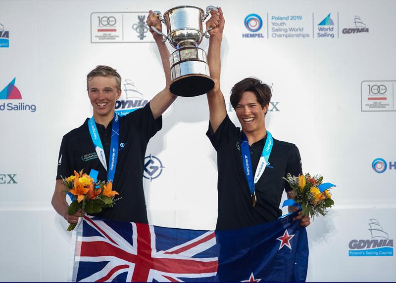 Seb Menzies and Blake McGlashan (NZL) - Day 5  - 420 - 2019 Hempel Youth Sailing World Championships, Gdynia, Poland photo copyright Robert Hajduk / World Sailing taken at  and featuring the 420 class