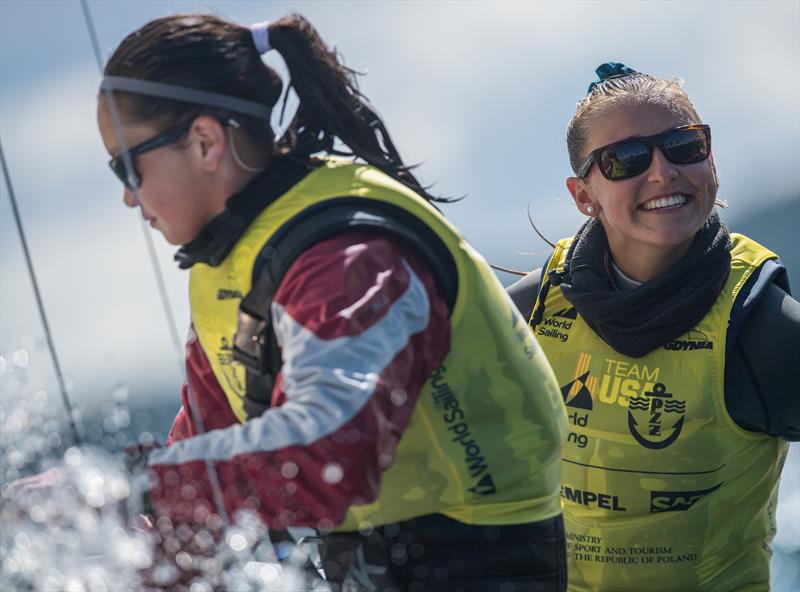 Madeline Hawkins and Yumi Yoshiyasu (USA) - Hempel Youth Sailing World Championships photo copyright Szymon Sikora / World Sailing taken at  and featuring the 420 class