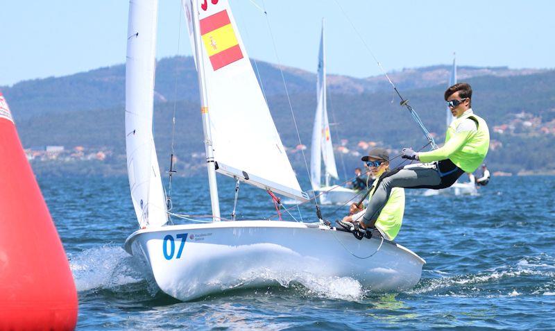 Conrad Konitzer and Fernando Rodriguez (ESP) lead the U19 fleet after 8 races on day 4 of the 420 Junior European Championship 2019 photo copyright Event Media taken at  and featuring the 420 class